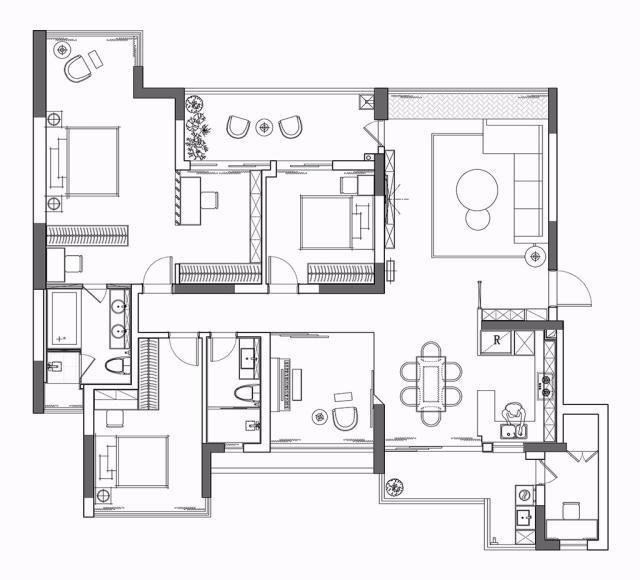 131平米现代风格三居室装修案例