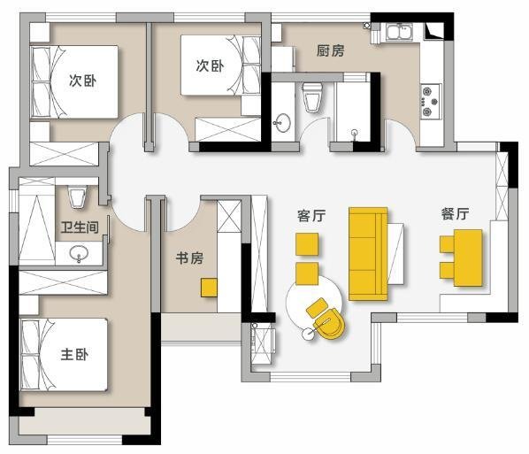 简约风格三居室装修案例，118平米的房子装修多少钱？
