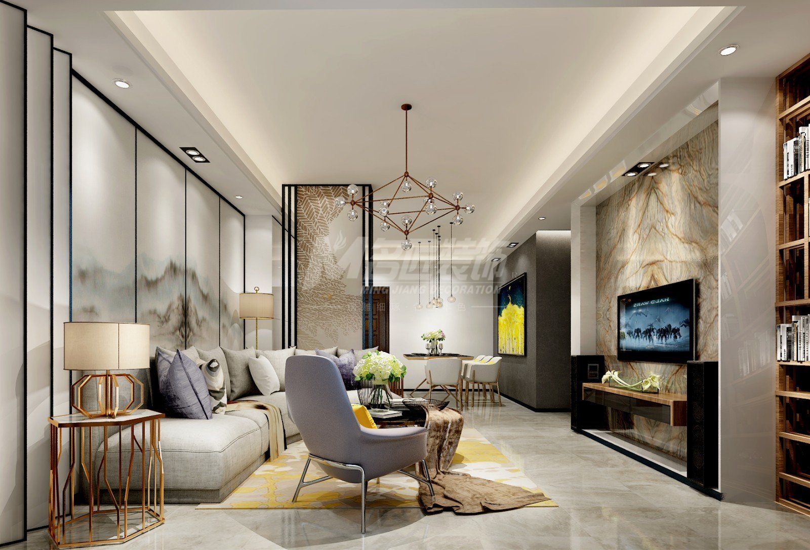 159平米的三居室装修案例欣赏，将现代风融入到现代生活当中。