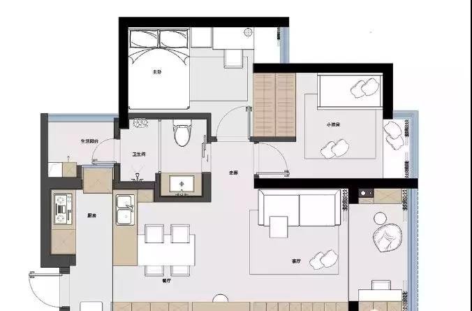 75平米现代风格简约两居室装修案例