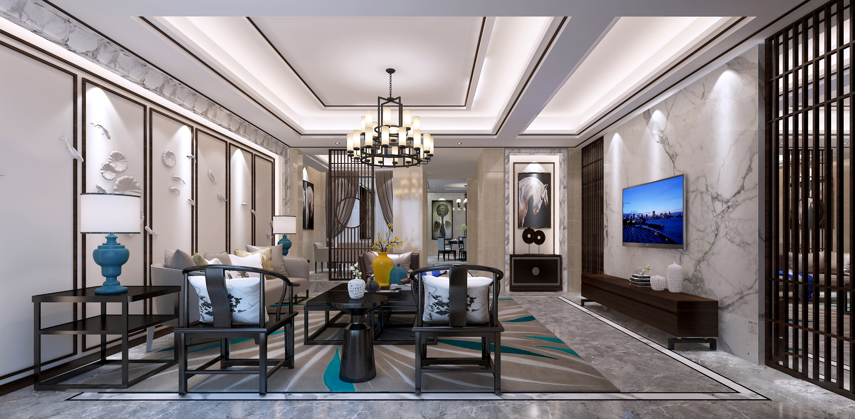 446平米的四居室装修只花了252万，新中式风格让人眼前一亮！
