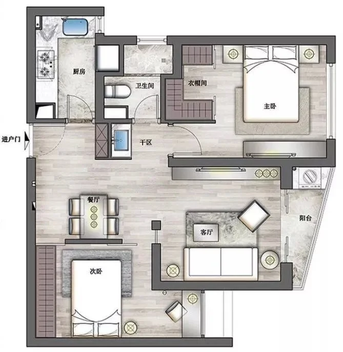 88平米现代风格两居室装修案例