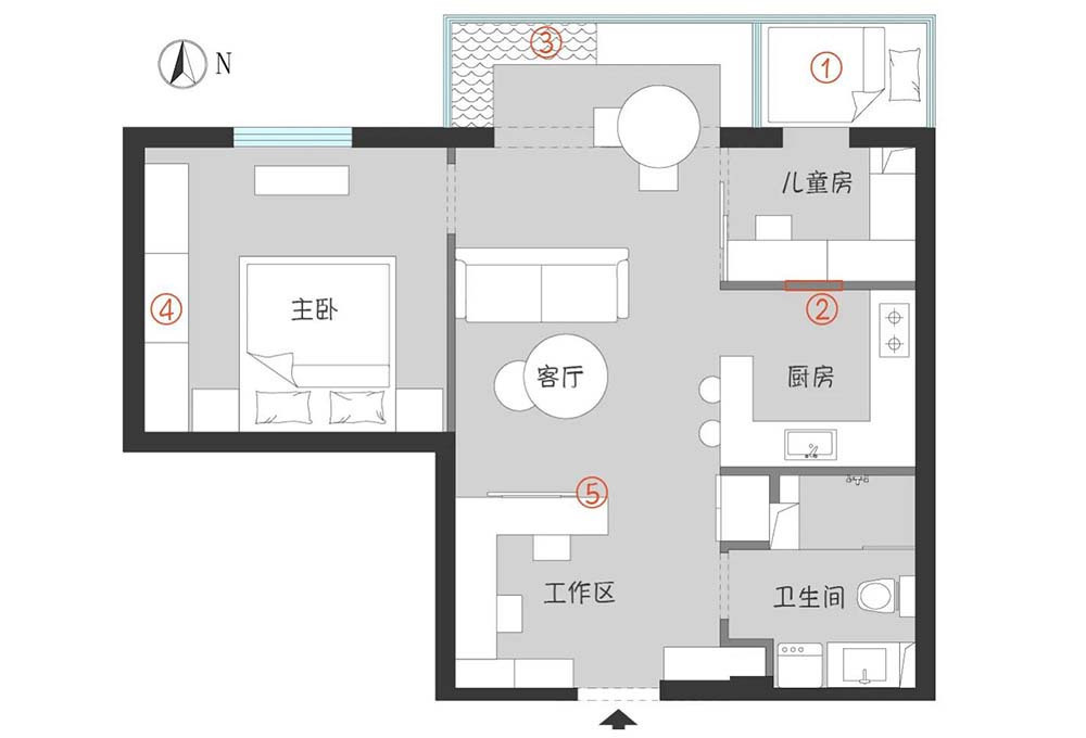 54平米现代风格一居室装修案例