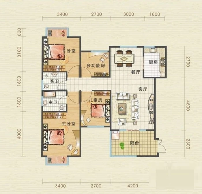 111平米四居室设计说明，10万元装修的现代风格有什么效果？