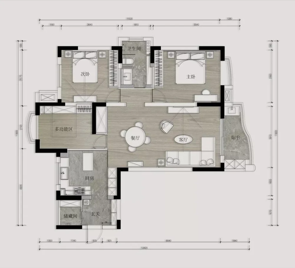 120平米三居室设计说明，16万元装修的现代风格有什么效果？