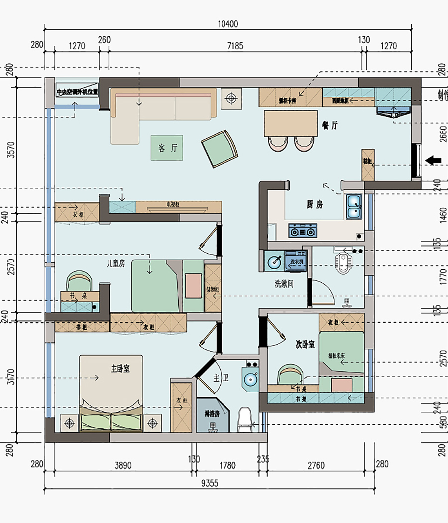 124平米三居室设计说明，13万元装修的美式风格有什么效果？