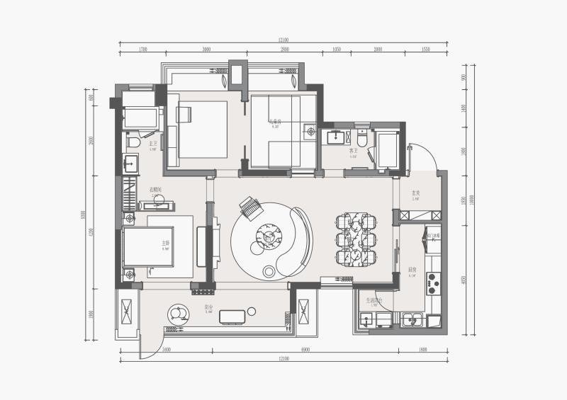 105平米现代风格二居室，预算18万，点击看效果图！