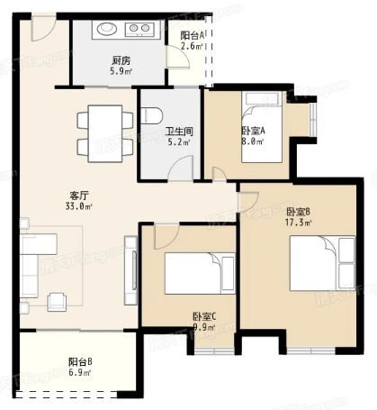 选用的方式，将三居室房屋交给装修公司，只花了17万元！