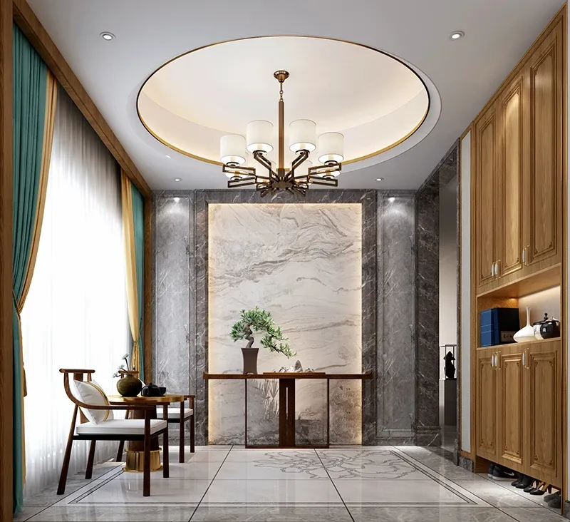 无足吊顶灯通过大型的天花吊起,透露出业主的大气.