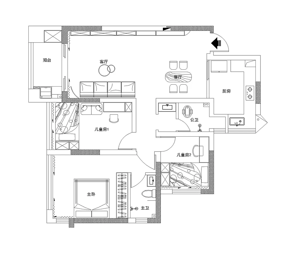 东盟中央城89㎡三居室现代简约风格