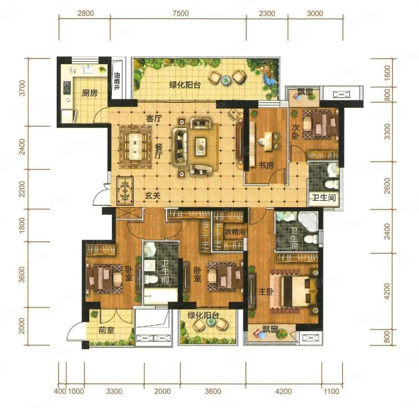 户型图如果你家的房子也是198平米,如果你也喜欢现代风格,那么上述的