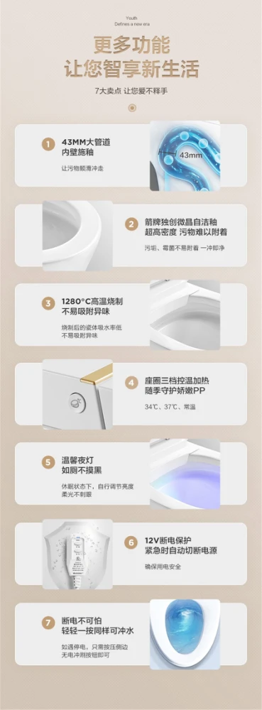 箭牌智能马桶全自动一体式家用电动坐便器座圈抗菌ab1027