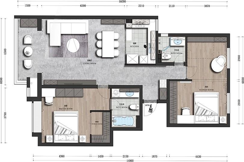 160平米三居室设计说明，48万元装修的现代风格有什么效果？