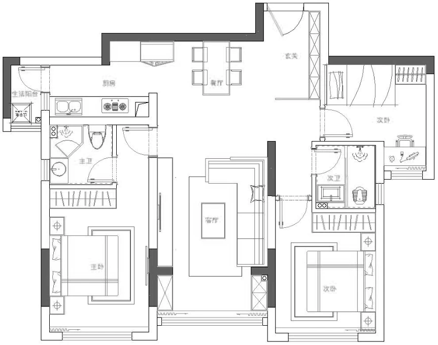 132㎡简约三居室，最实用的现代家居设计