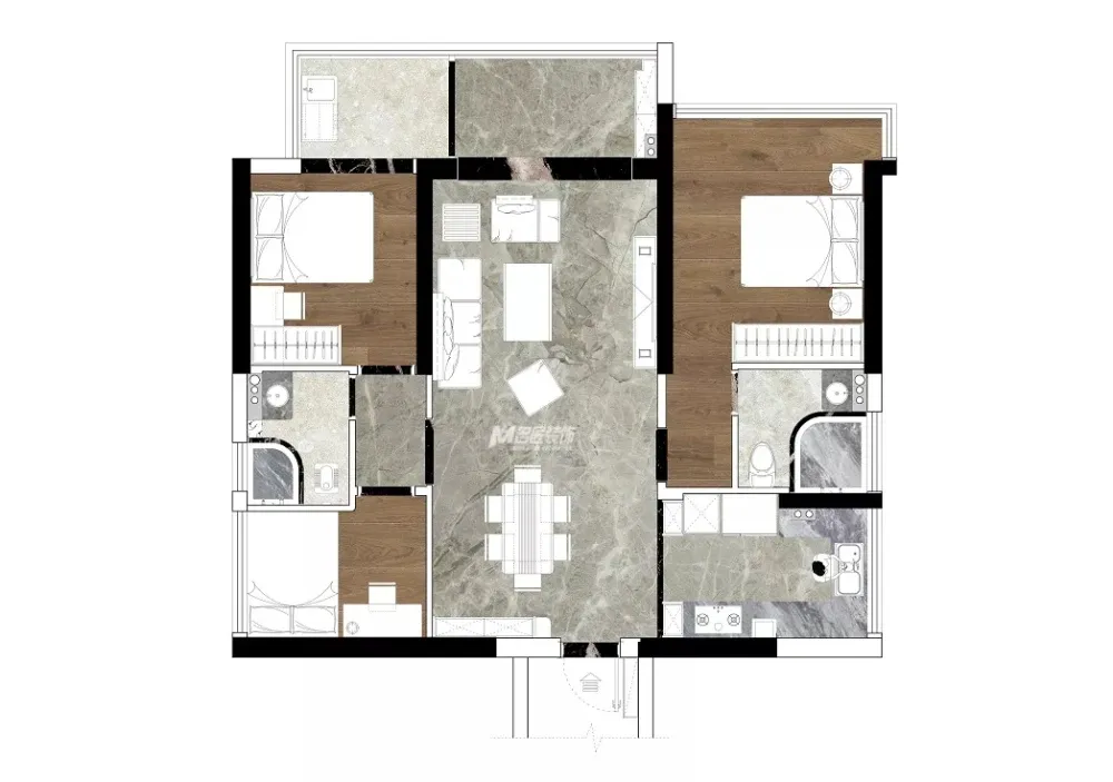 现代三居室100平米18万-天合名轩装修案例-汕头房天下家居装修网