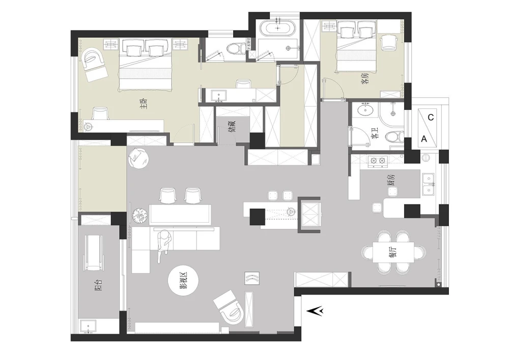 70平米现代风格两居室装修案例