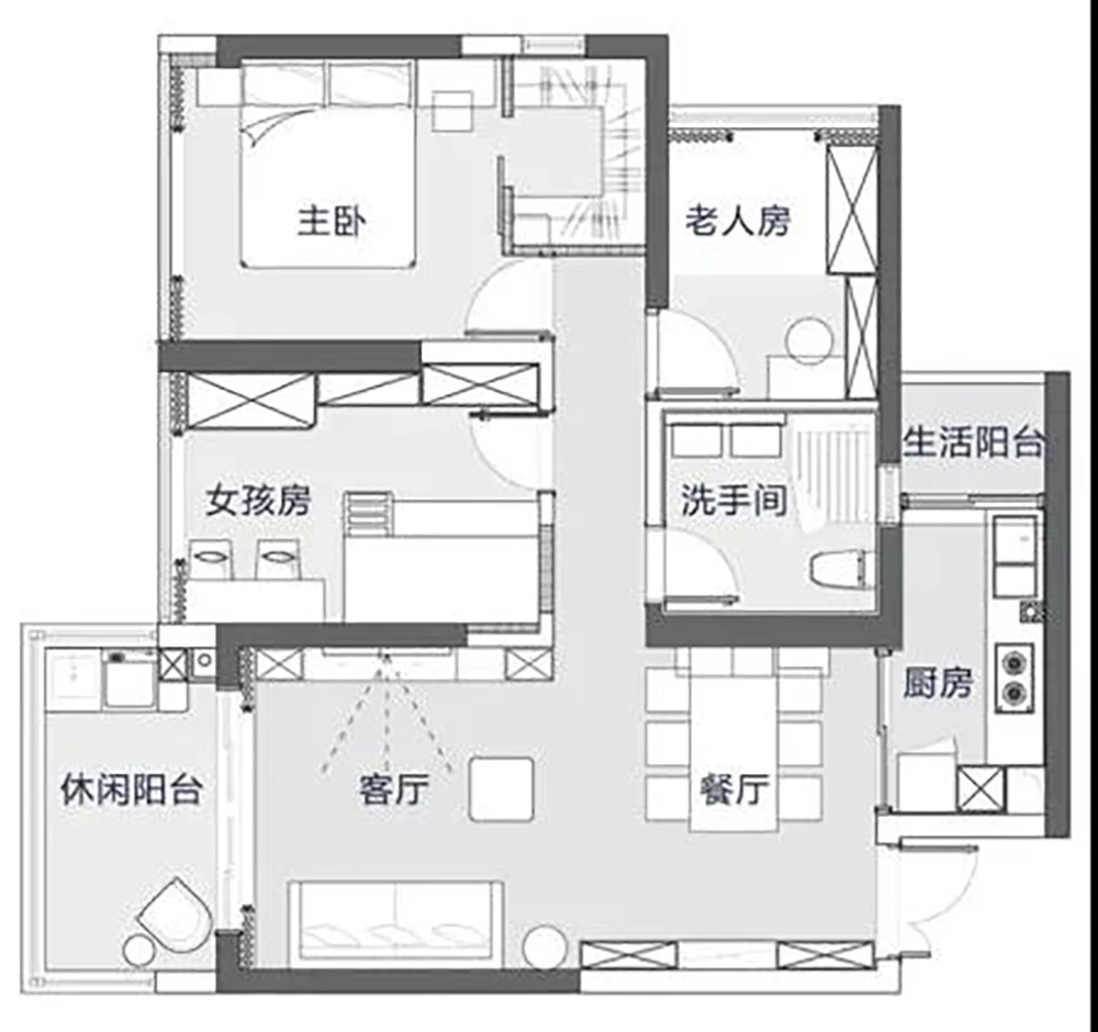 102平的轻奢风三房，住下一家四口