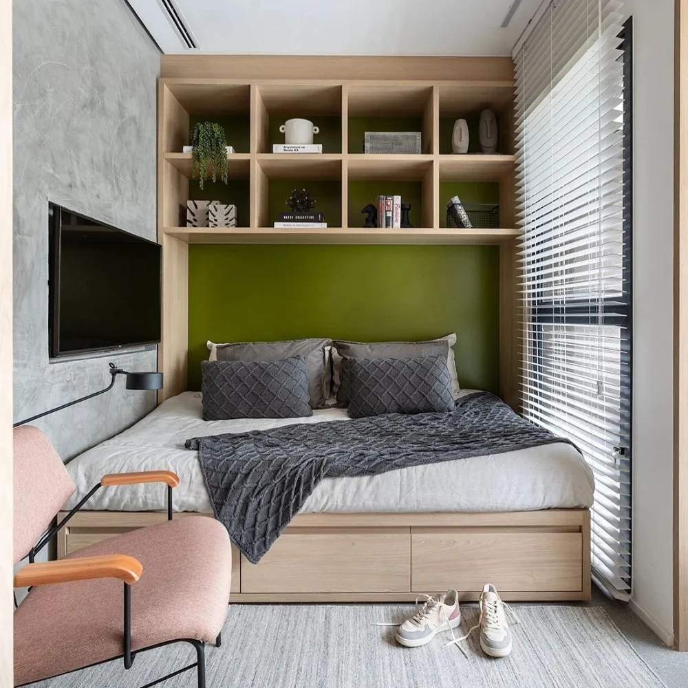小公寓设计，沙发卡座兼作卧榻，清爽自在