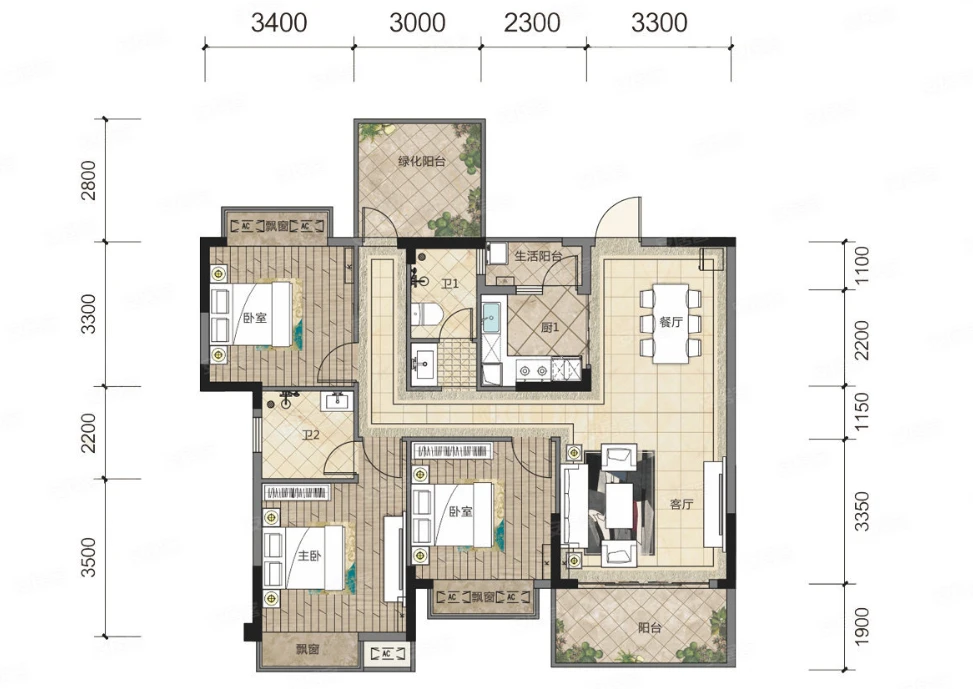 广汇名都125平米四居室全包案例-新中式风格