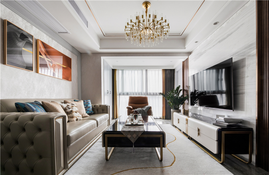 90㎡现代简约风，富有质感的客厅用明快色彩