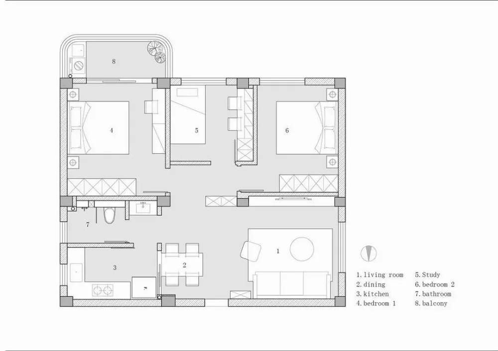 80㎡实用主义装修，简约黑白灰色调，全屋简单